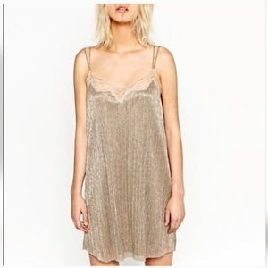 ZARA gold lace trim slip dress